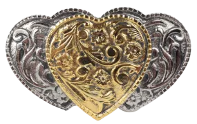 3 Hearts Gold Silver Belt Buckle