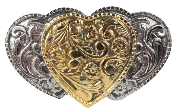 3 Hearts Gold Silver Belt Buckle