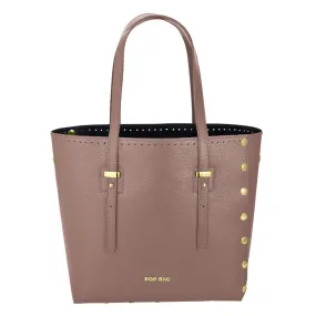 Almond Genuine Italian Pebbled Leather Large Tote Bag