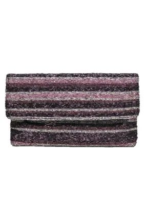 BCBG Max Azria - Purple & Beige Beaded Fold-Over Clutch