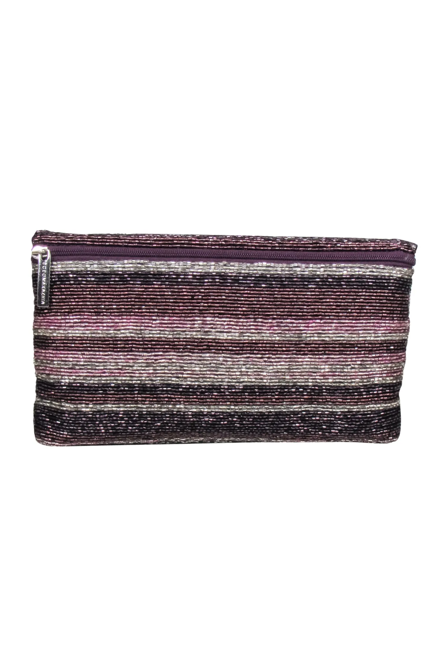 BCBG Max Azria - Purple & Beige Beaded Fold-Over Clutch