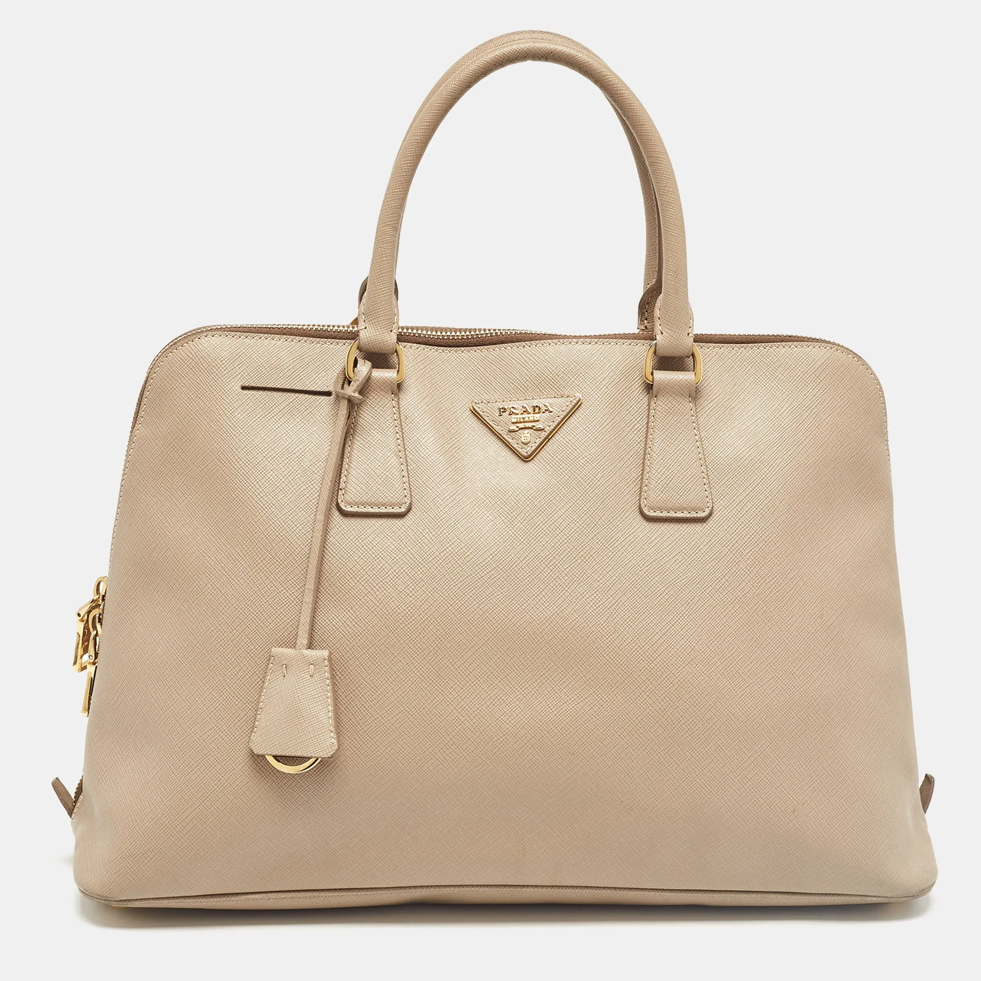 Beige Saffiano Lux Leather Promenade Satchel