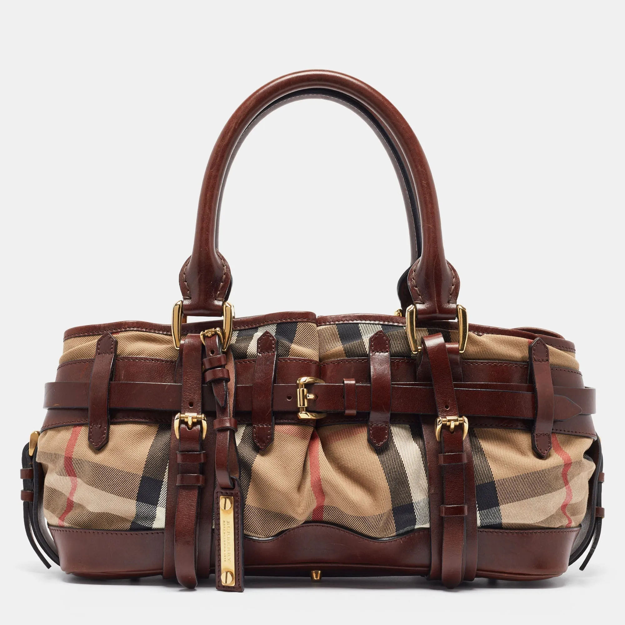 BURBERRY Brown/Beige House Check Canvas and Leather Rowan Satchel