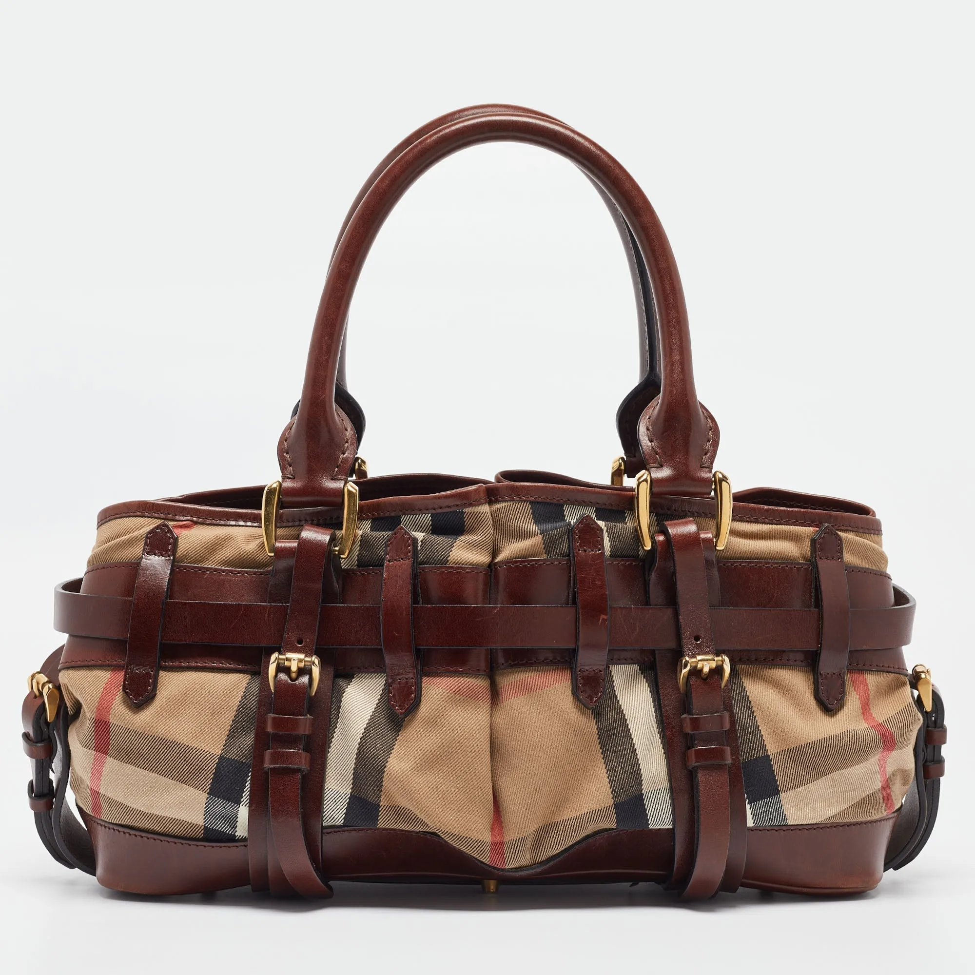 BURBERRY Brown/Beige House Check Canvas and Leather Rowan Satchel