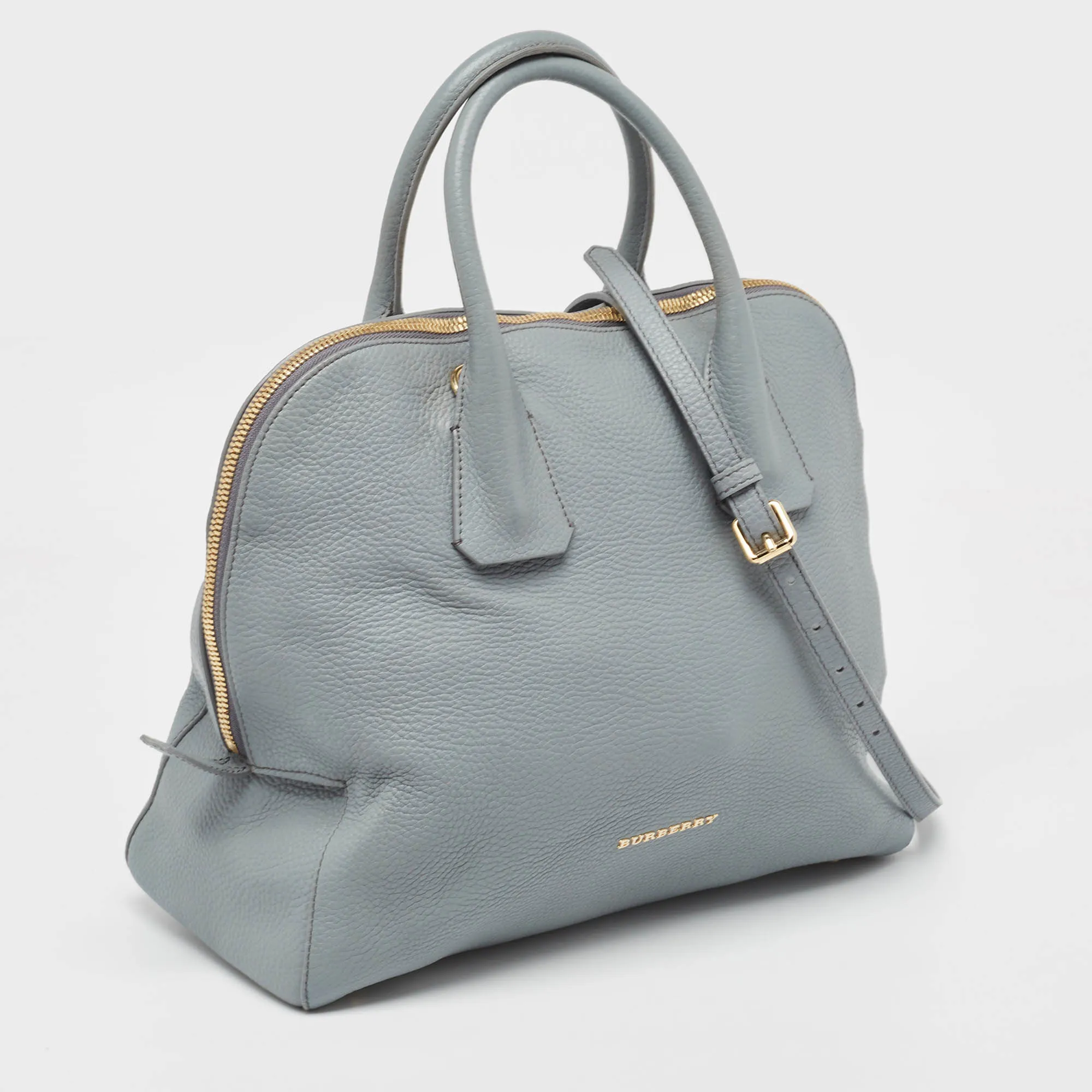 BURBERRY Light Blue Leather Greenwood Satchel