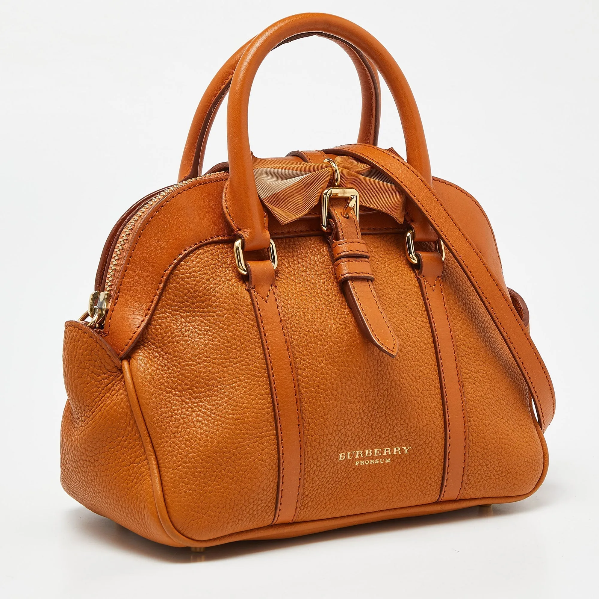 BURBERRY Orange Leather Bow Satchel