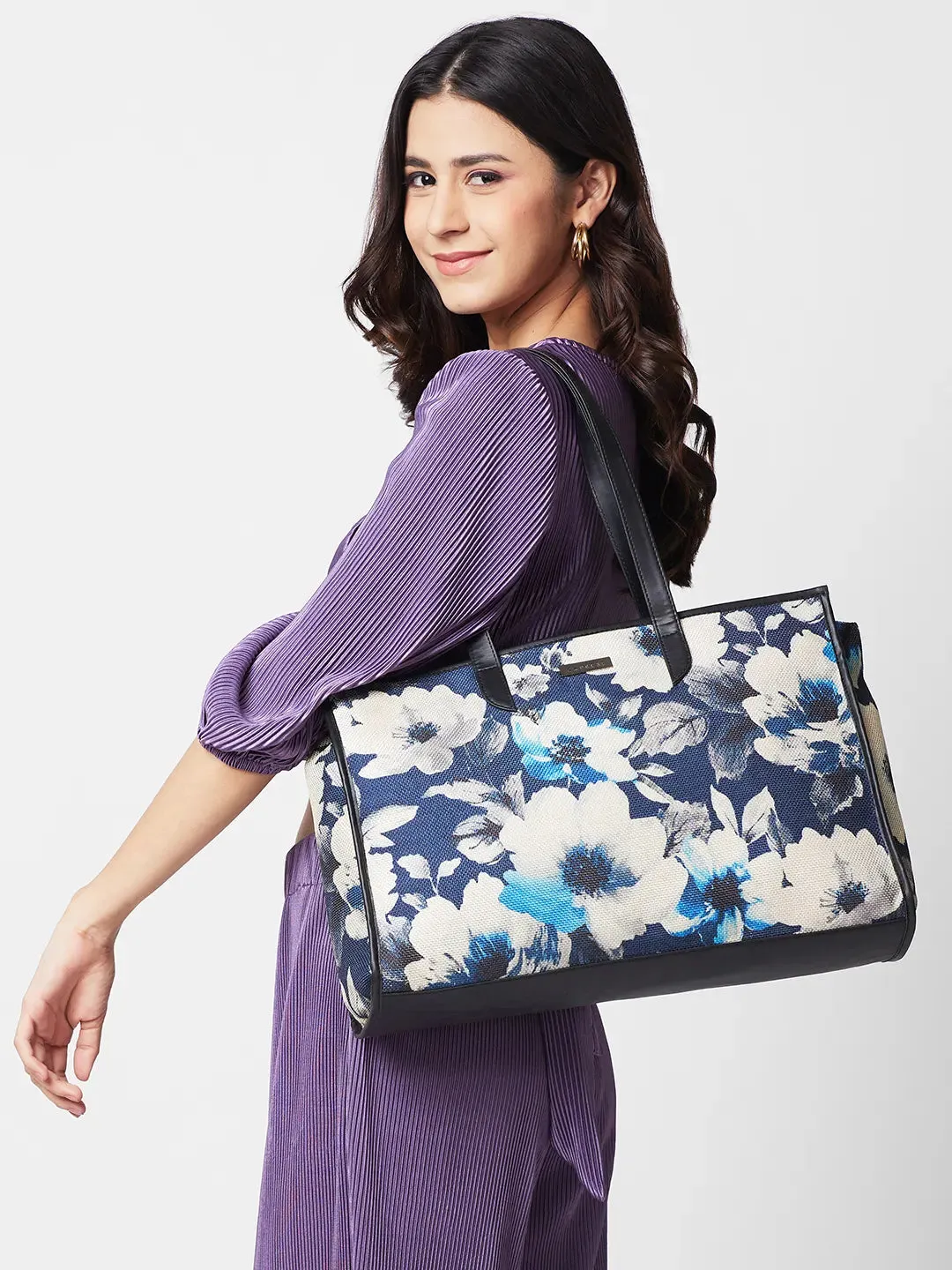 Caprese Poppy Tote Medium Printed Women'S Handbag Dark Blue