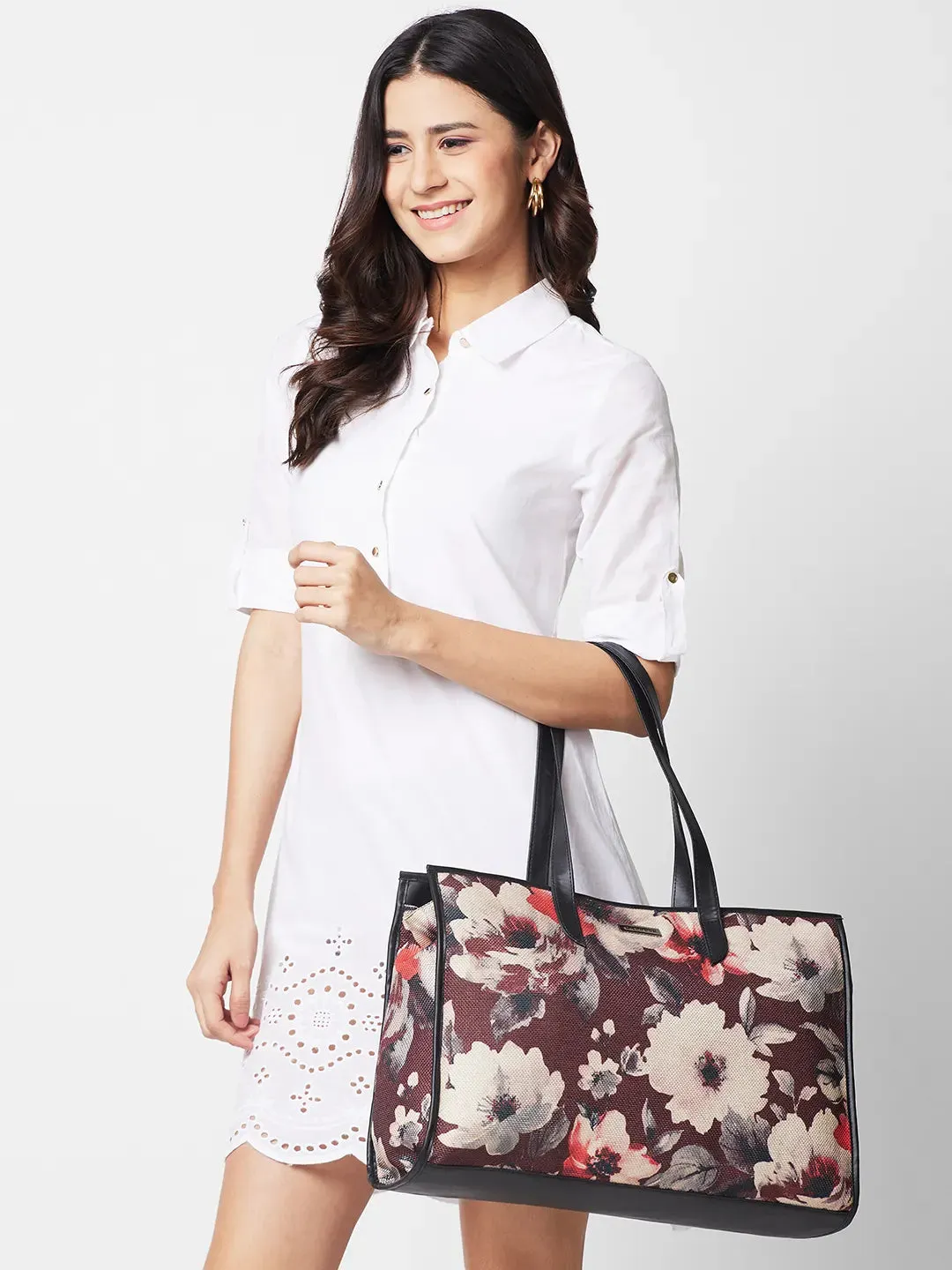 Caprese Poppy Tote Medium Printed Women'S Handbag Tan