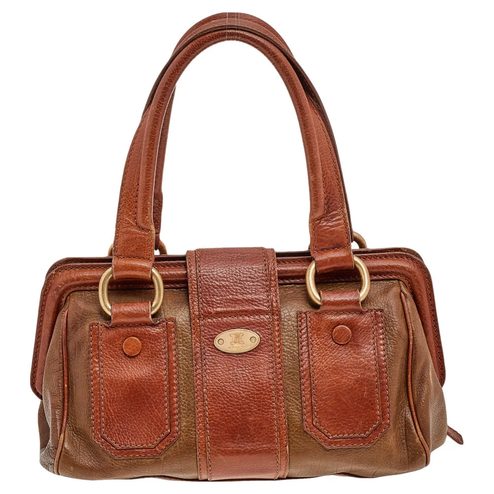 Celine Two Tone Brown Leather Ella Frame Satchel