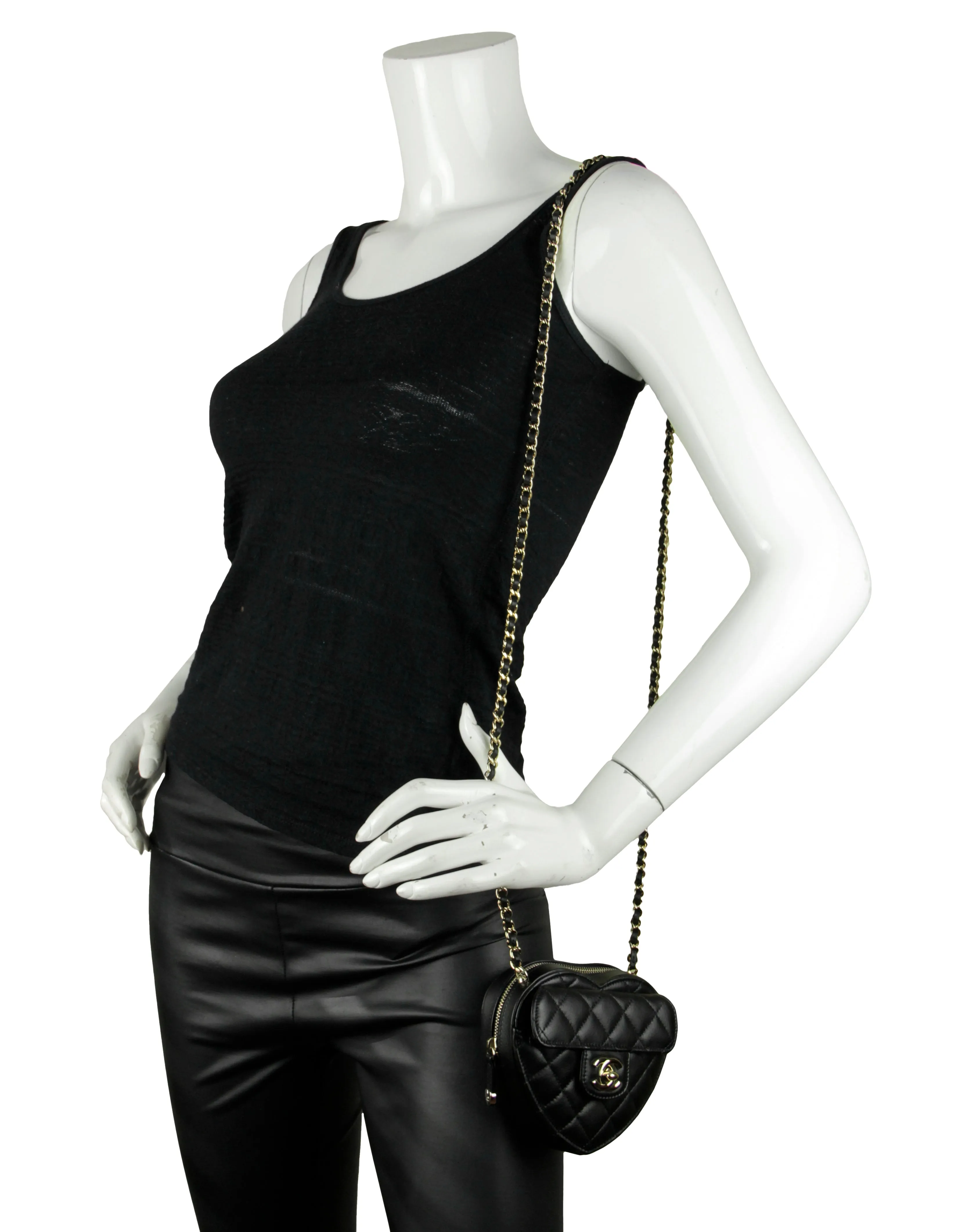 Chanel Black Lambskin Quilted CC In Love Heart Clutch Bag With Chain