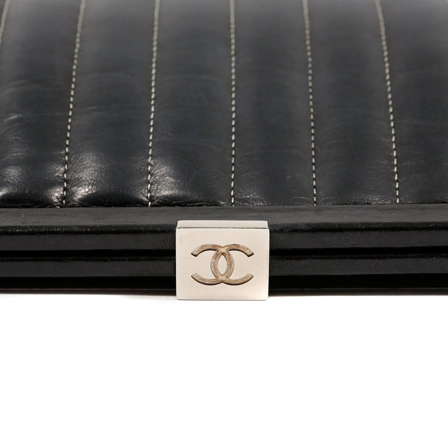 Chanel Black Lambskin Vertical Stitch Clutch