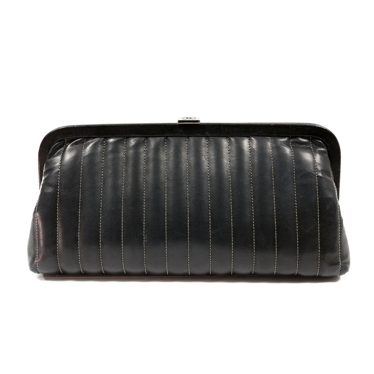 Chanel Black Lambskin Vertical Stitch Clutch