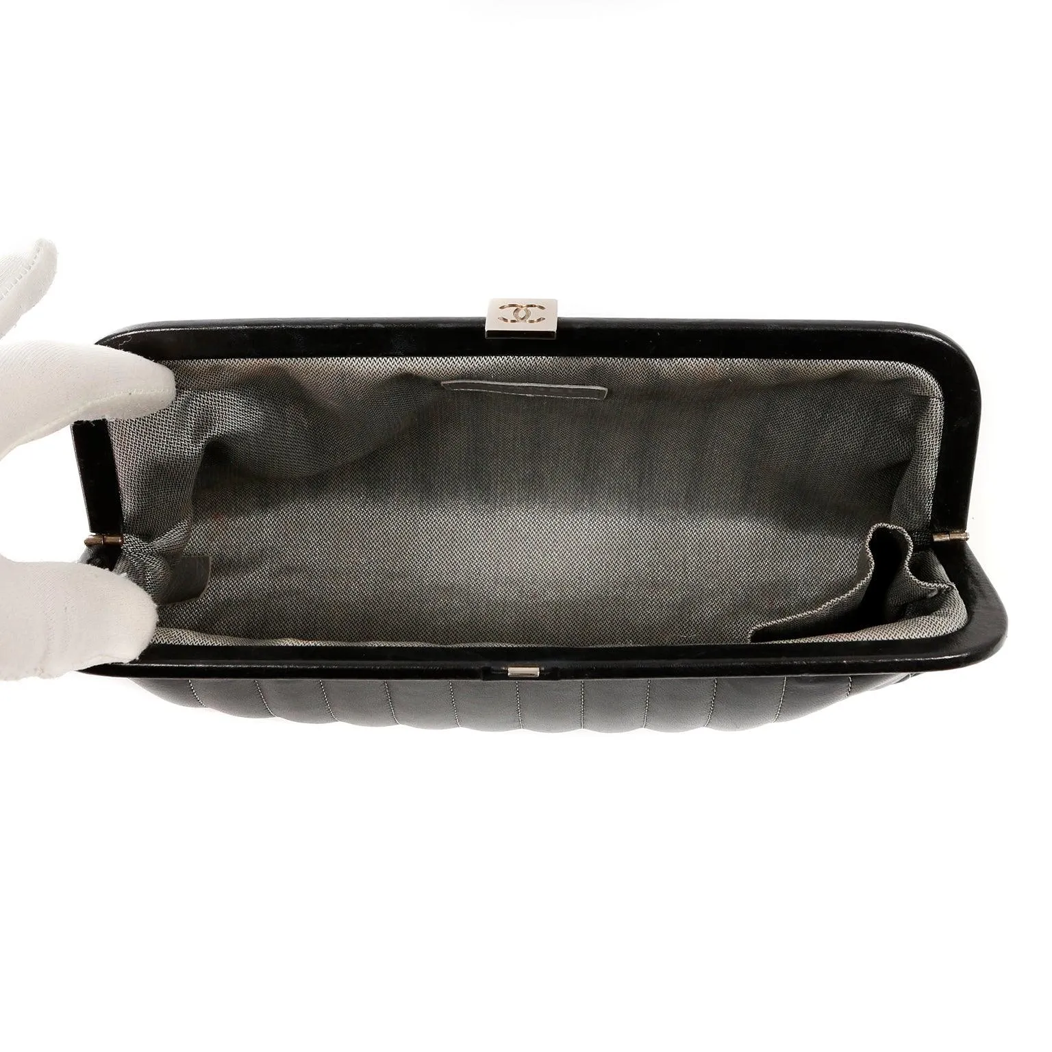 Chanel Black Lambskin Vertical Stitch Clutch