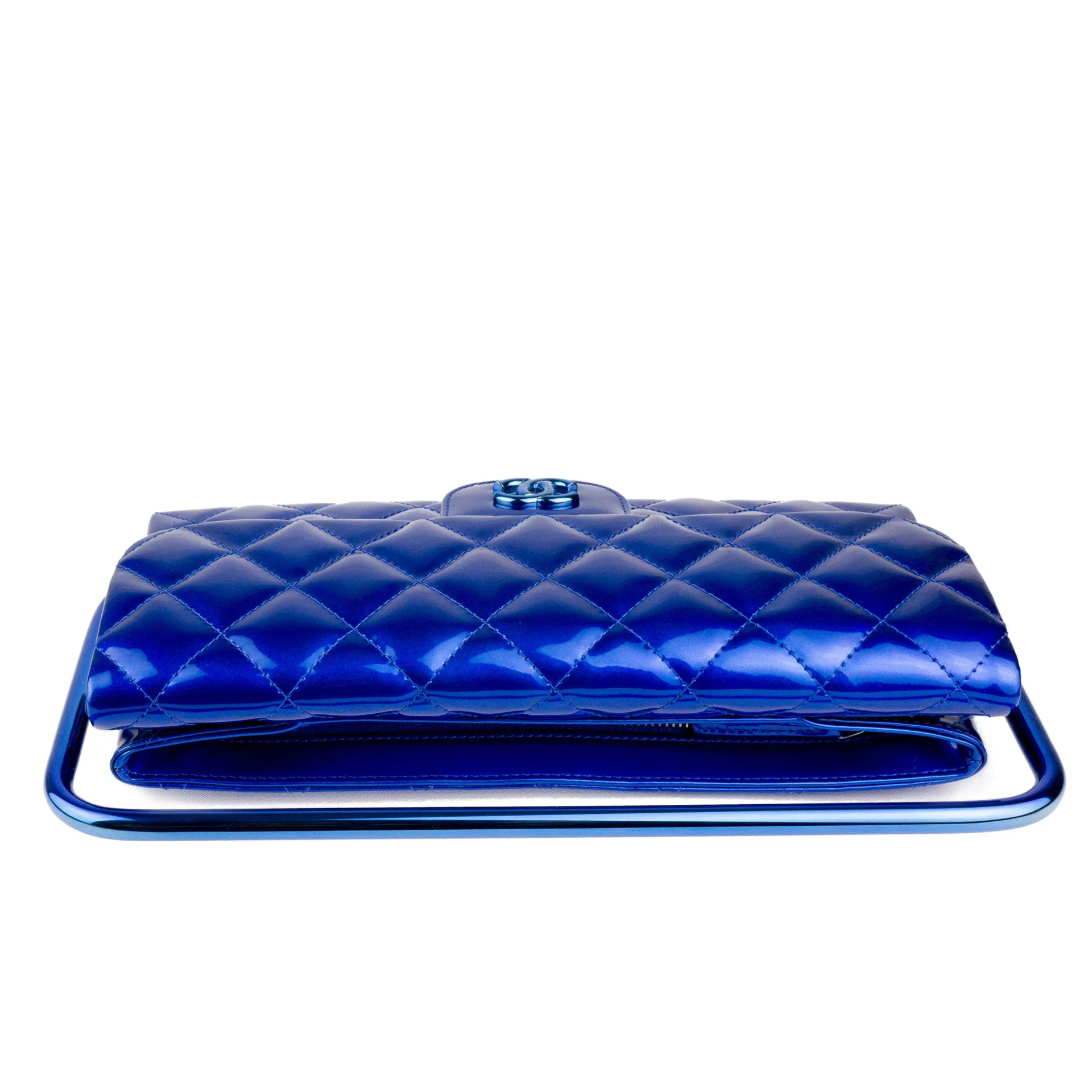 Chanel Classic Flap Patent Blue Frame Clutch