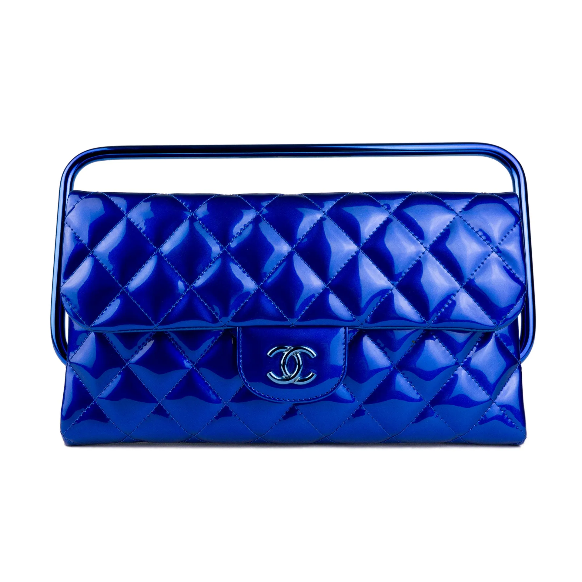 Chanel Classic Flap Patent Blue Frame Clutch