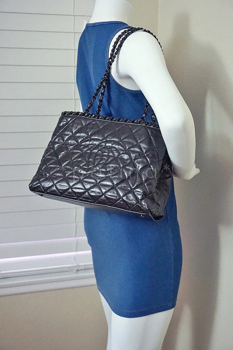 Chanel Dark Silver Timeless Chain Around Grand Shopping Tote GST Bag