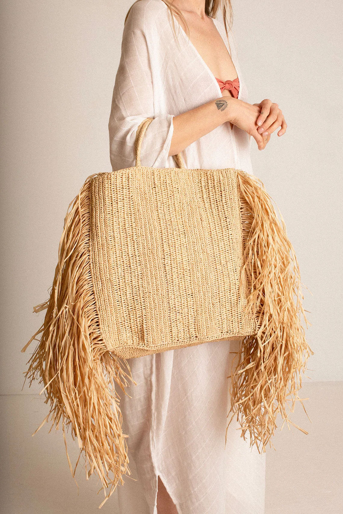 Draped Fringe Square Tote