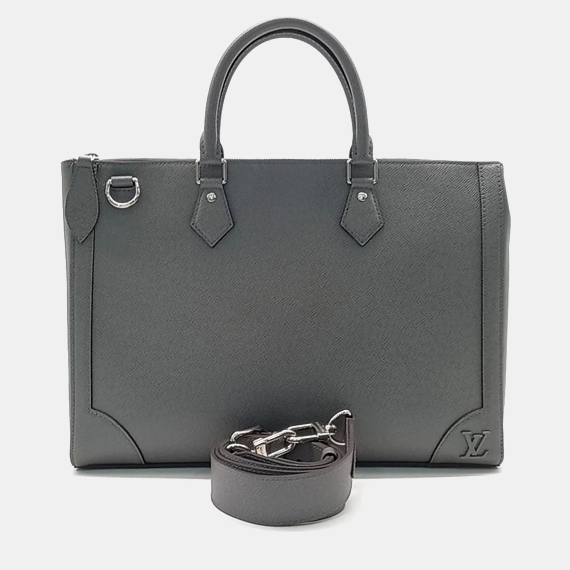 Grey Taiga Leather Slim Briefcase Bag