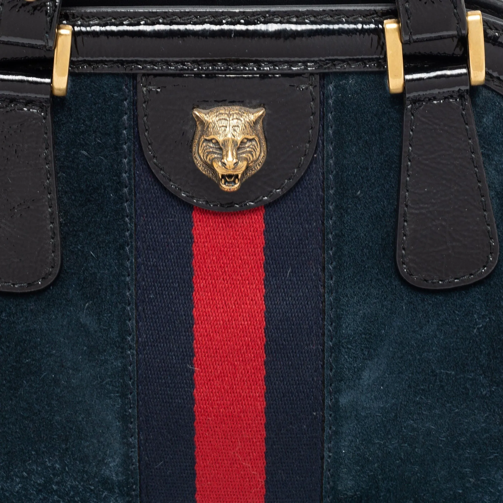 Gucci Dark Blue/Black Suede And Patent Leather Re(Belle) Satchel