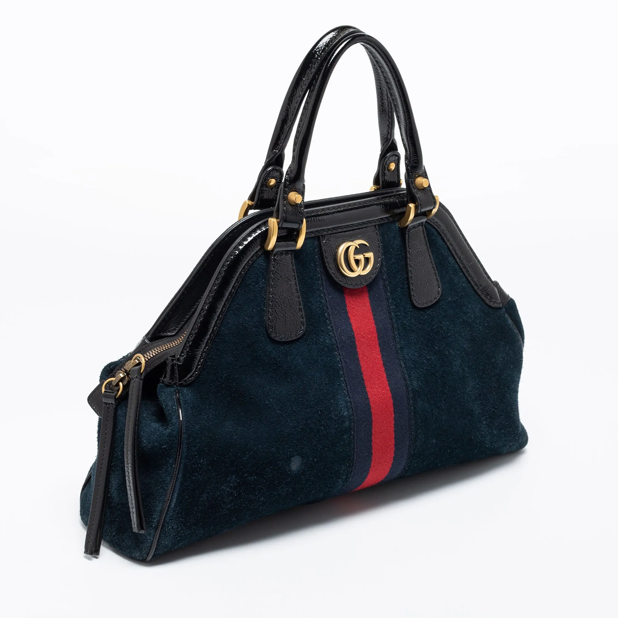 Gucci Dark Blue/Black Suede And Patent Leather Re(Belle) Satchel