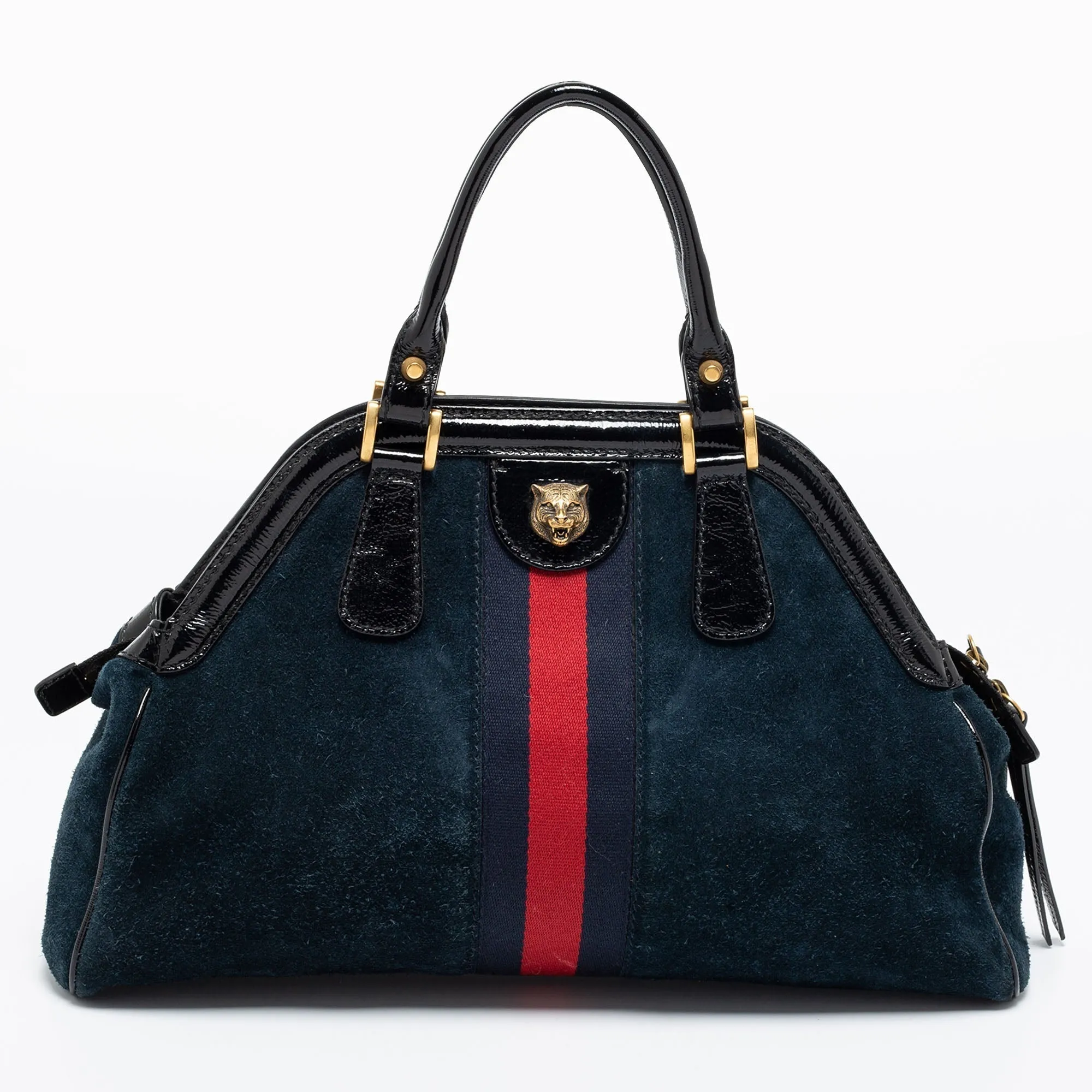 Gucci Dark Blue/Black Suede And Patent Leather Re(Belle) Satchel