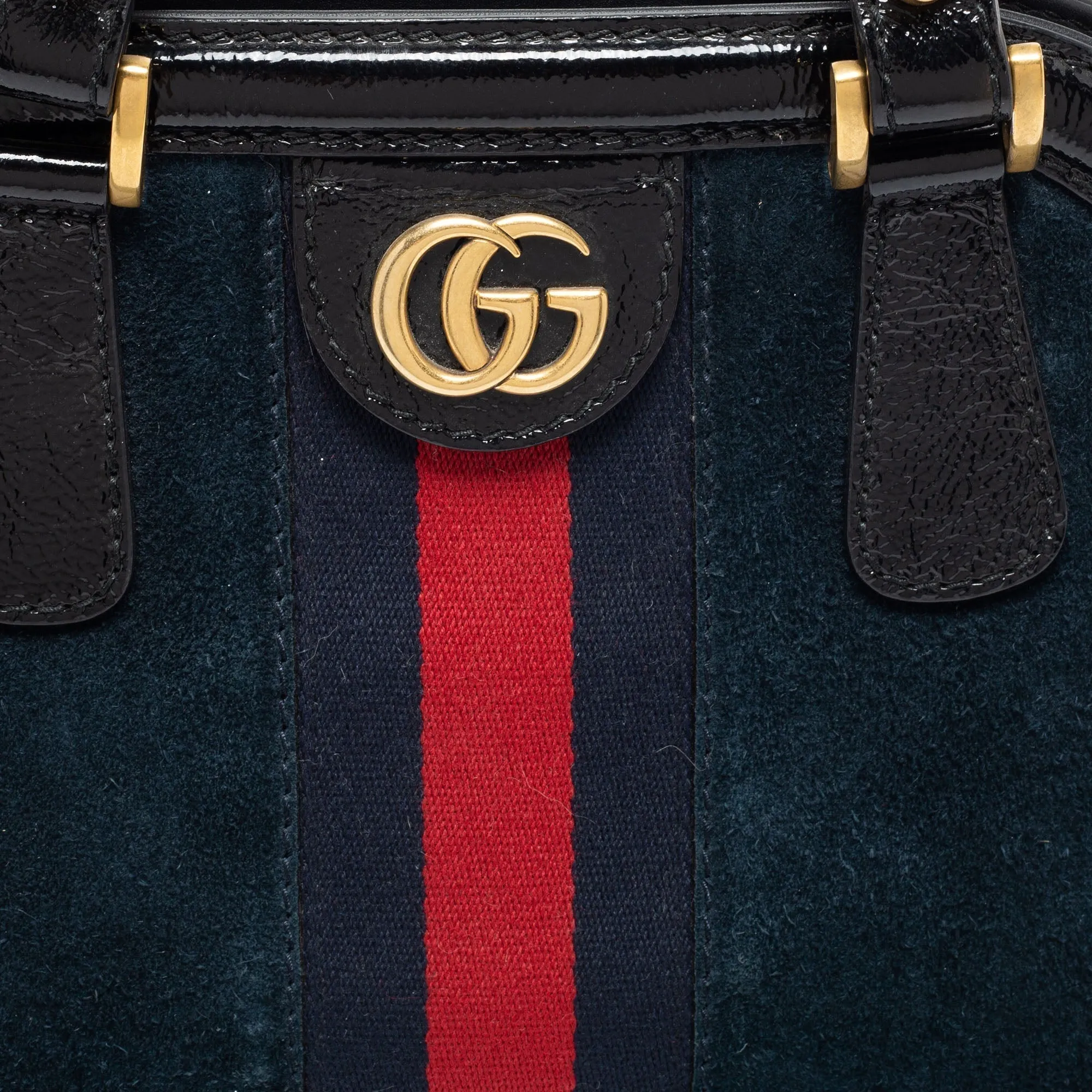 Gucci Dark Blue/Black Suede And Patent Leather Re(Belle) Satchel