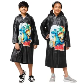 Kids Waterproof PVC Longcoat with Adjustable Hood | Includes Plastic Pouch | Size: 3-4 Years | Color: Black