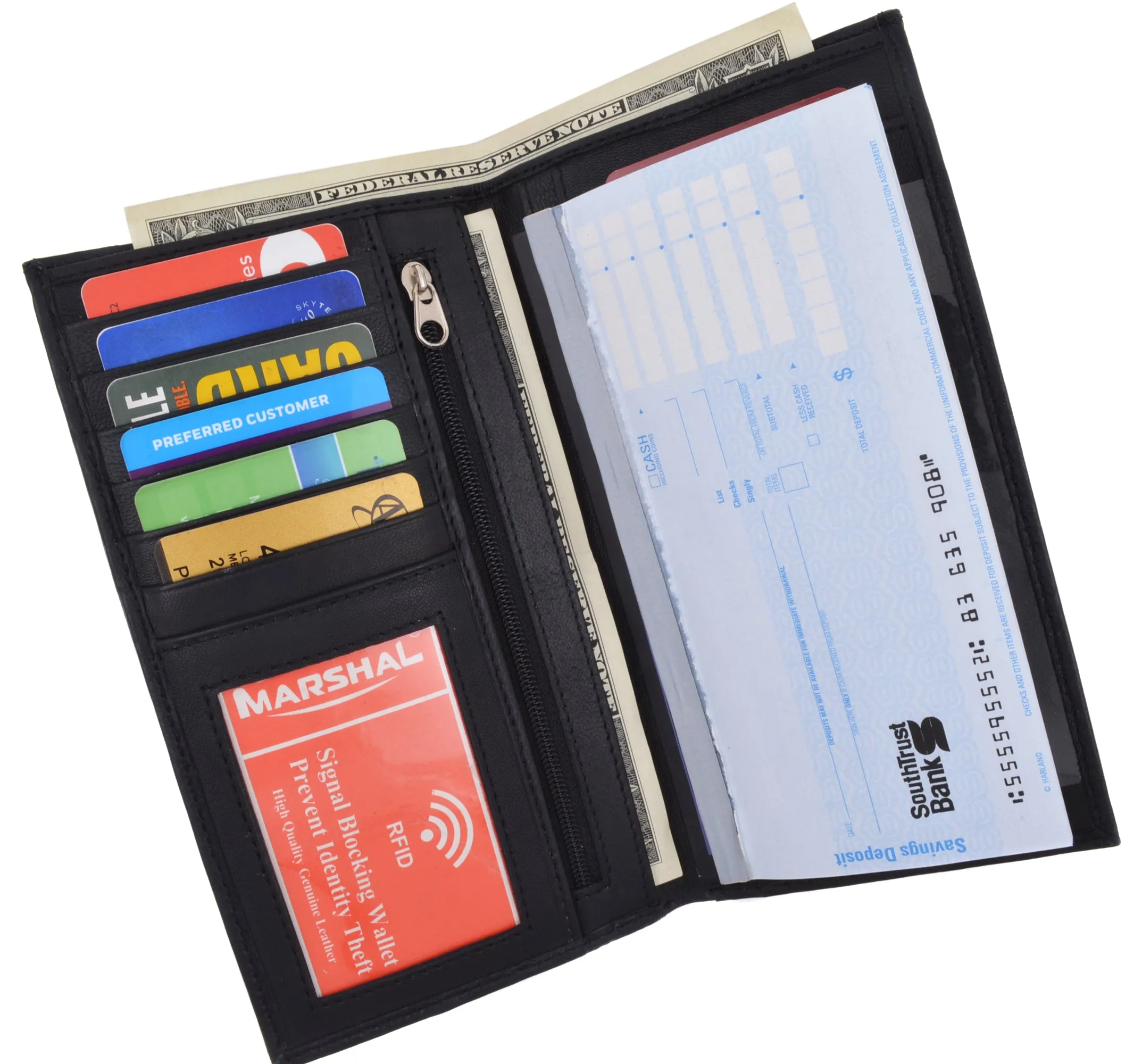 New Leather Checkbook Cover Card Holder Wallet W/ ID Window Unisex RFID Blocking