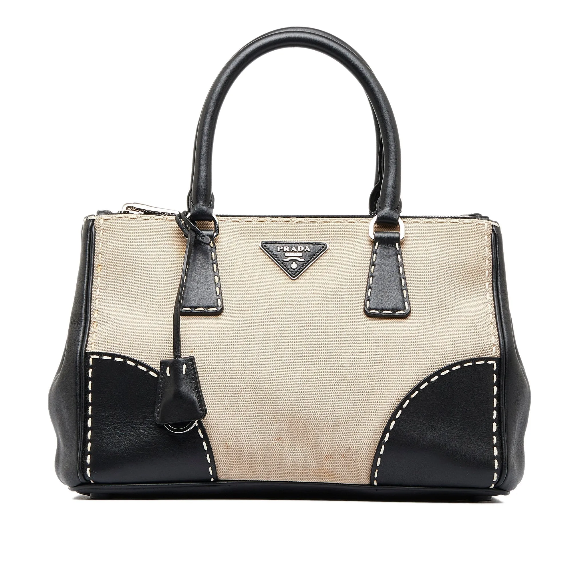 PRADA Small City Calf Hand Stitched Galleria Double Zip Satchel