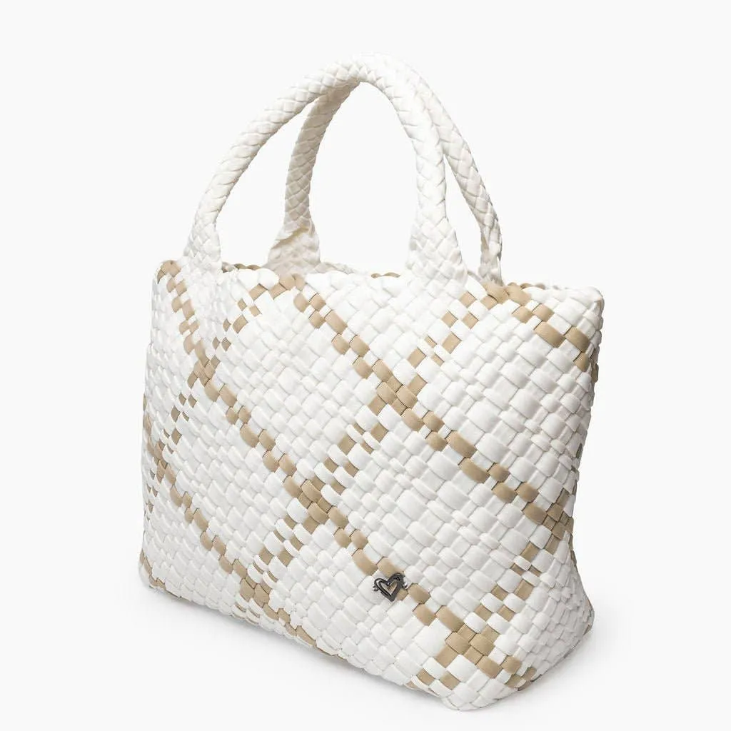 PRE London Woven Large Tote - White & Tan