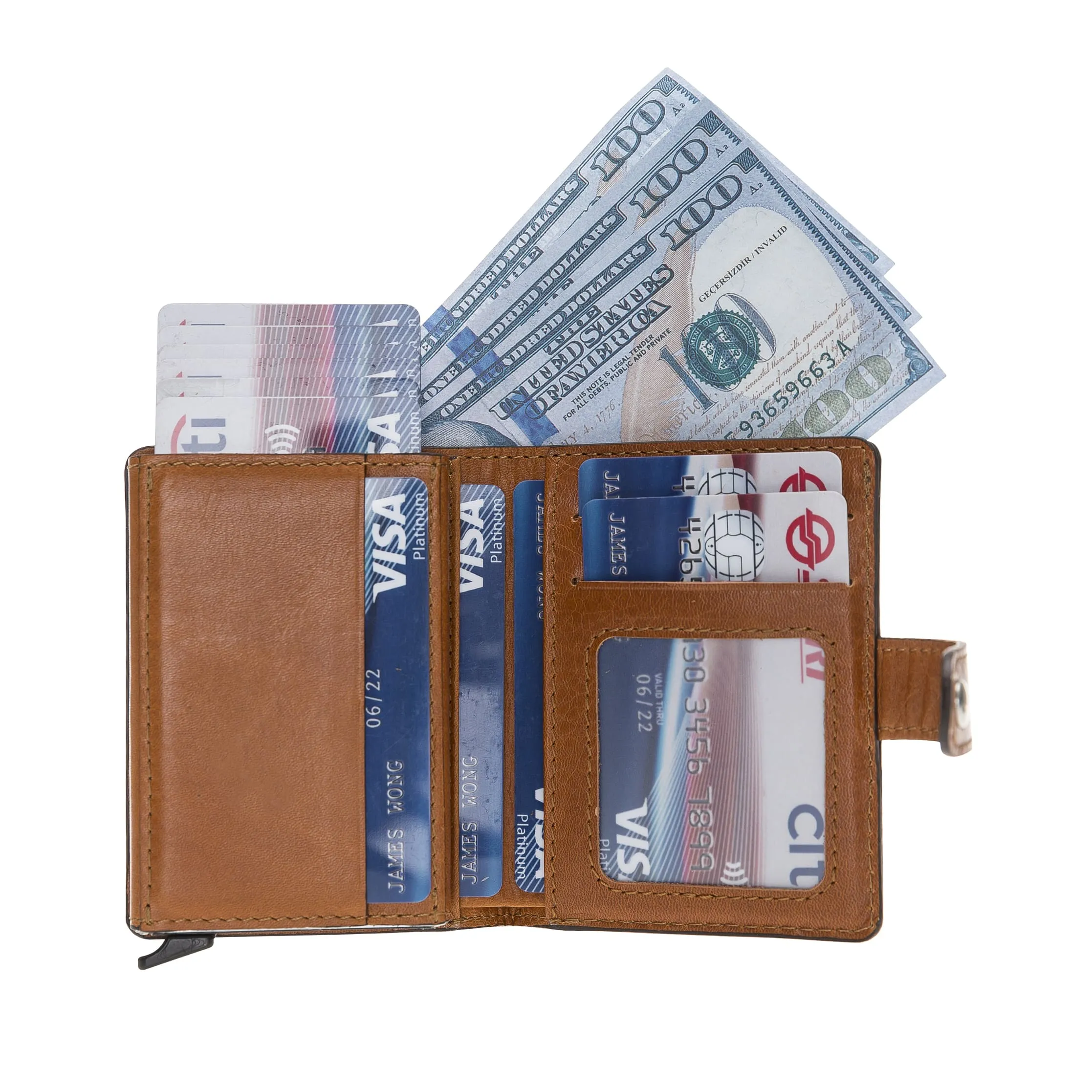 Premium RFID Blocking Leather Pop-Up AirTag Card Holder and Wallet