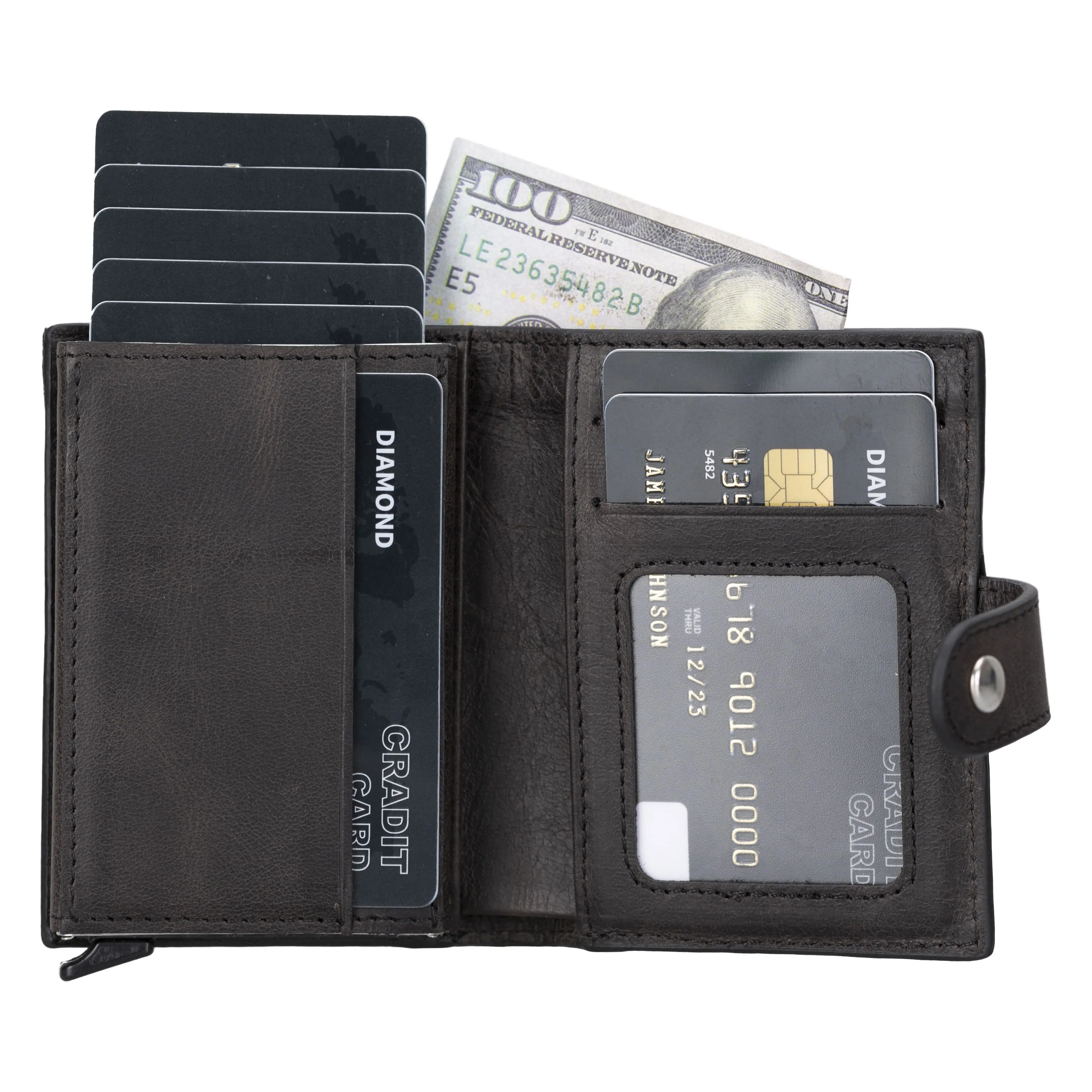 Premium RFID Blocking Leather Pop-Up AirTag Card Holder and Wallet