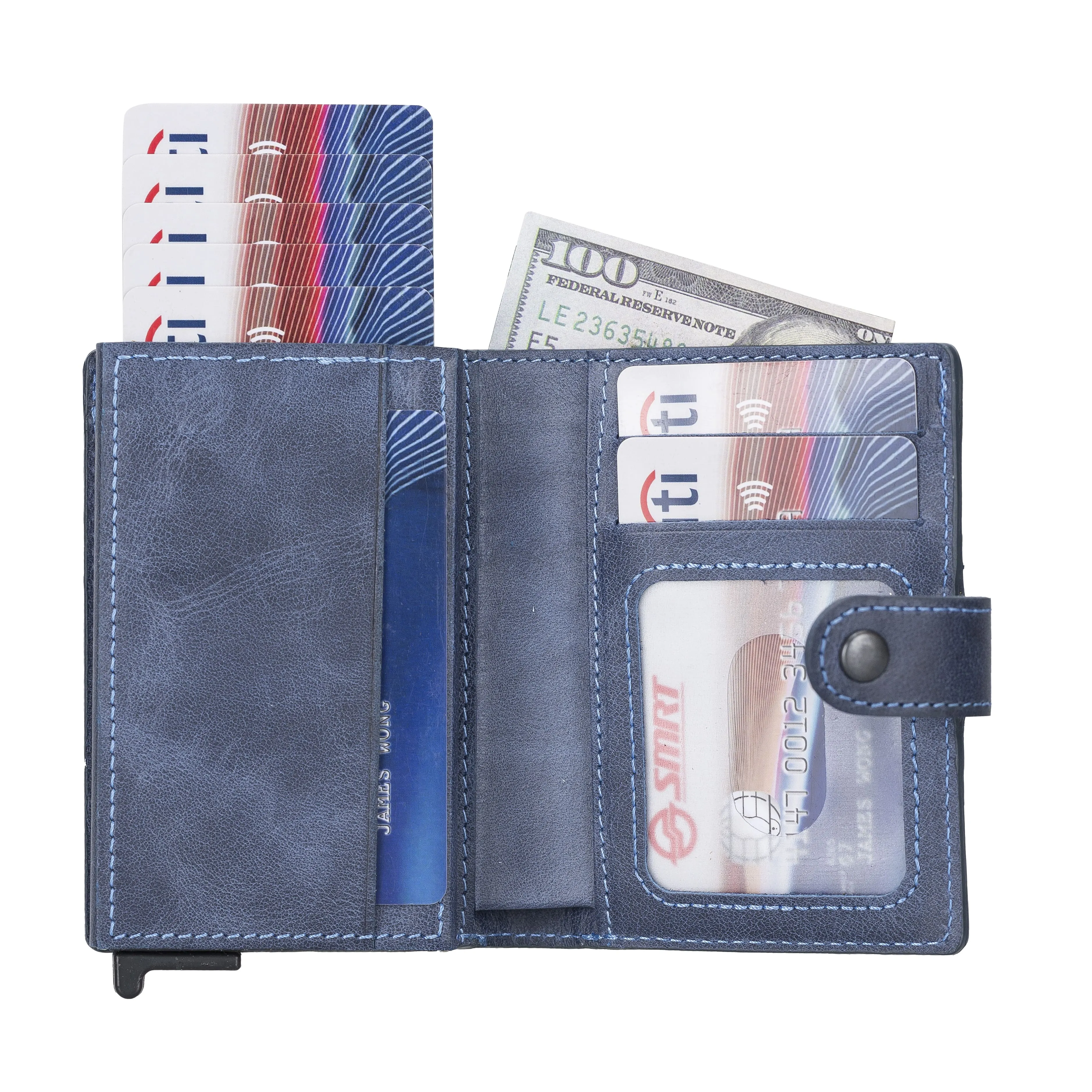 Premium RFID Blocking Leather Pop-Up AirTag Card Holder and Wallet