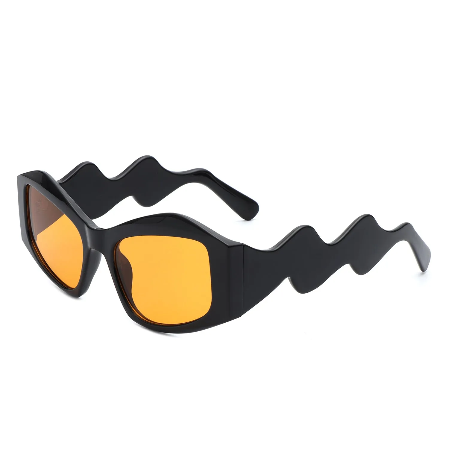 Shimmerz - Oversized Square Irregular Wavy Temple Sunglasses