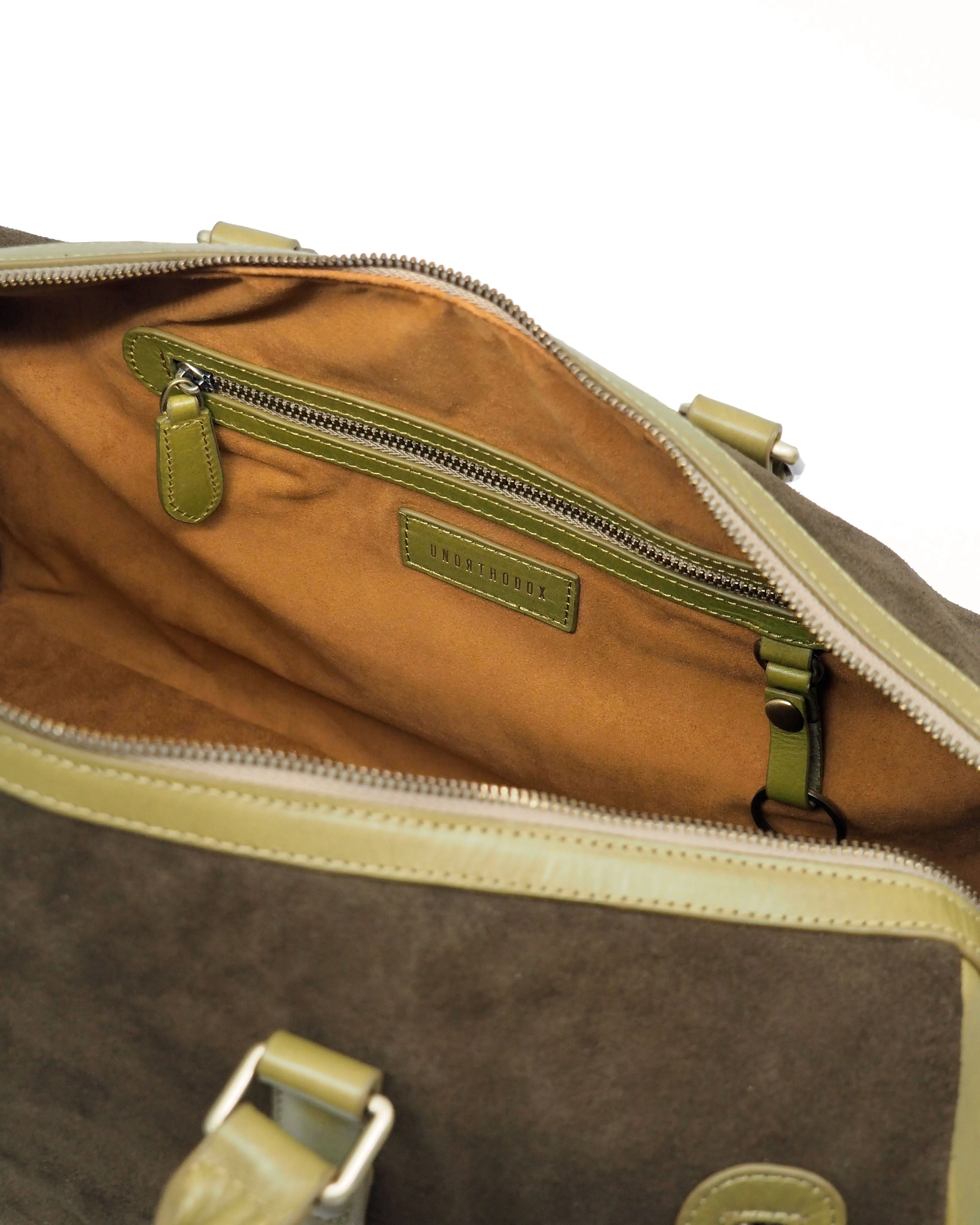 Suede Double-Zip Duffel (Moss Green)