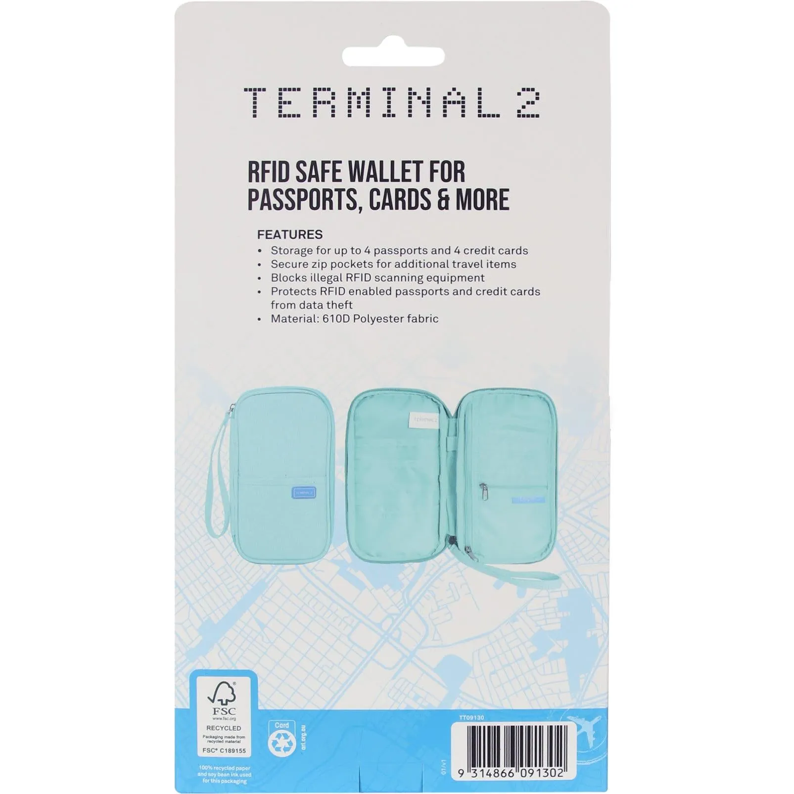 Terminal 2 Family RFID Passport Wallet (Blue)