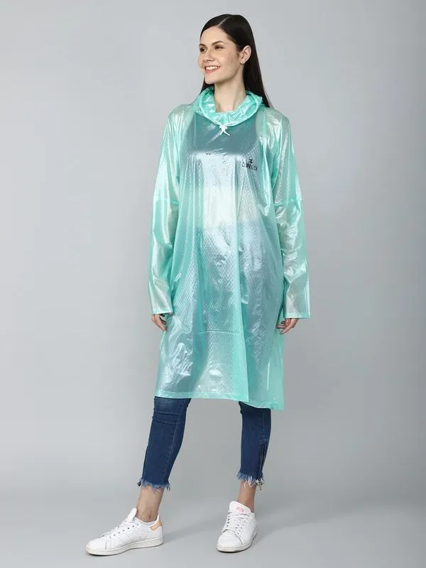 THE CLOWNFISH Avalon Series Womens Waterproof PVC Transparent Self Design Pullover Longcoat/Raincoat with Adjustable Hood (Green, X-Large)