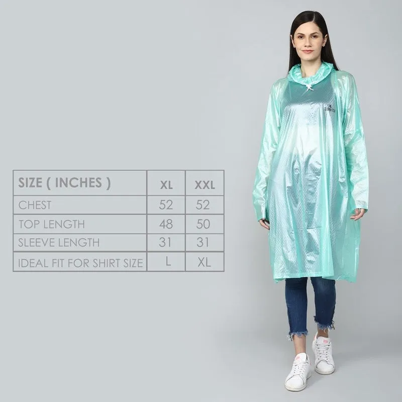 THE CLOWNFISH Avalon Series Womens Waterproof PVC Transparent Self Design Pullover Longcoat/Raincoat with Adjustable Hood (Green, X-Large)