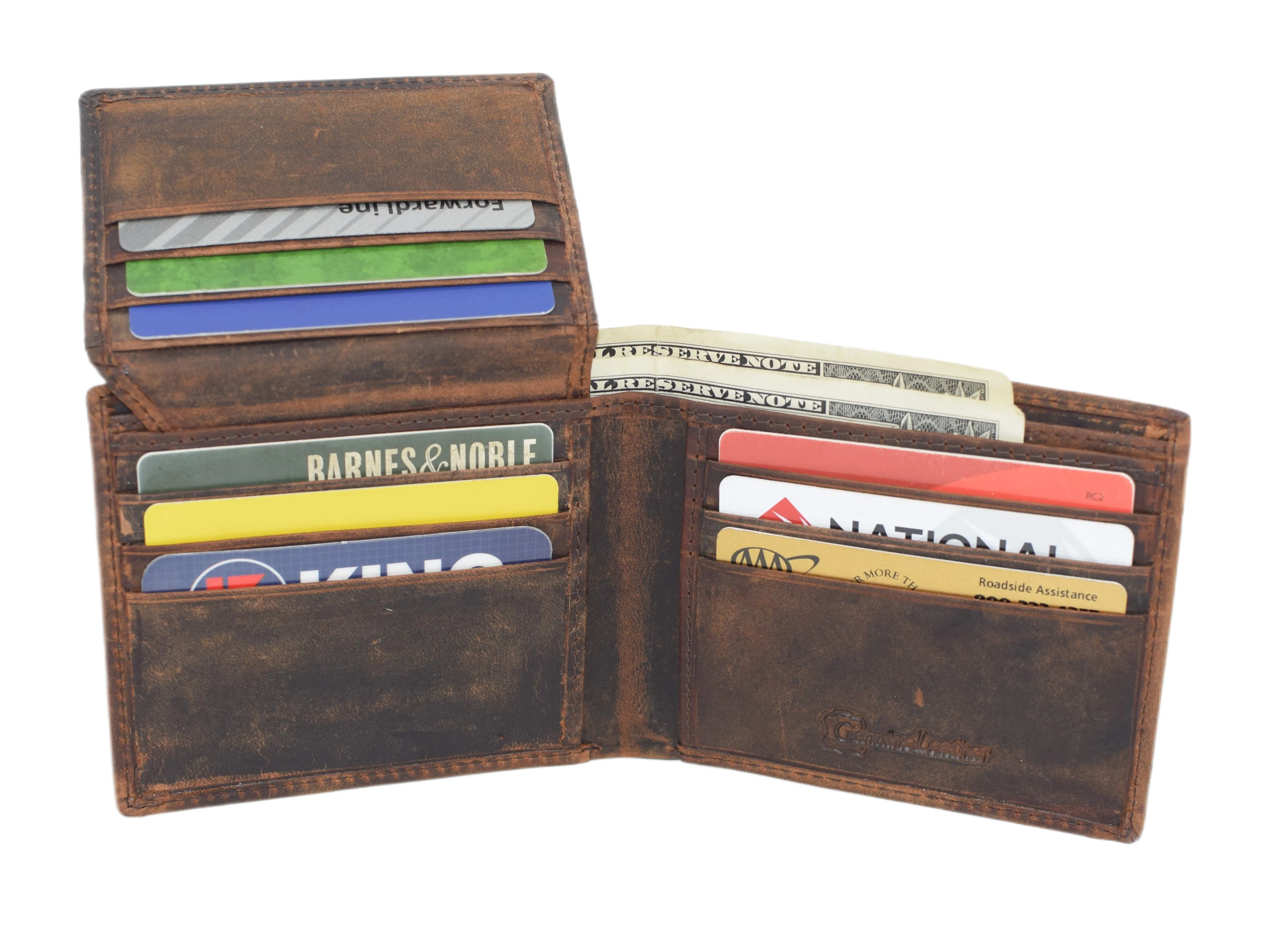 Western Wallet For Men - Vintage Cowhide Leather Rodeo Bull Bifold Wallet For Cowboys - Men’s Wallet Bifold RFID Blocking Card Holder