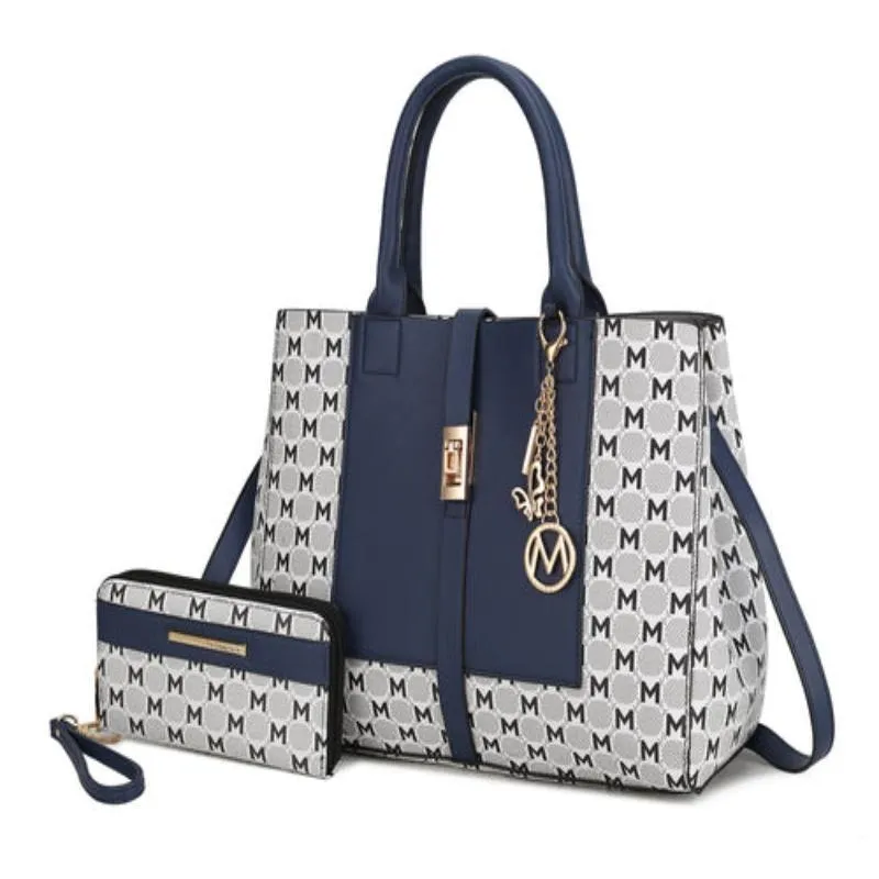 Yuliana Circular M emblem Print Satchel Bag