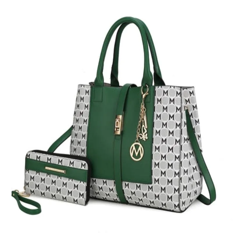 Yuliana Circular M emblem Print Satchel Bag