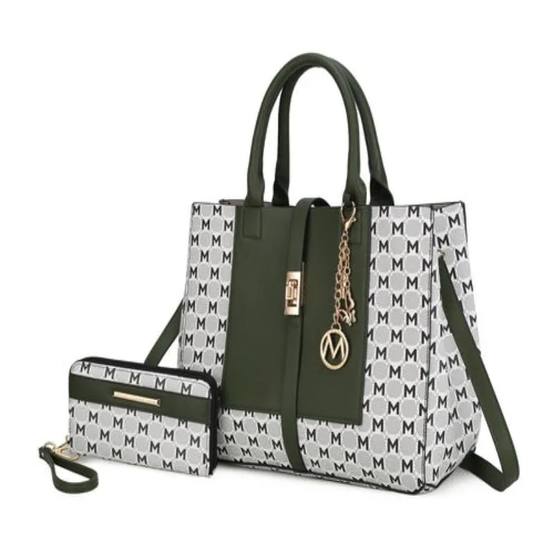 Yuliana Circular M emblem Print Satchel Bag