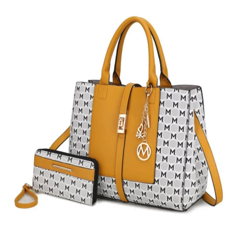 Yuliana Circular M emblem Print Satchel Bag