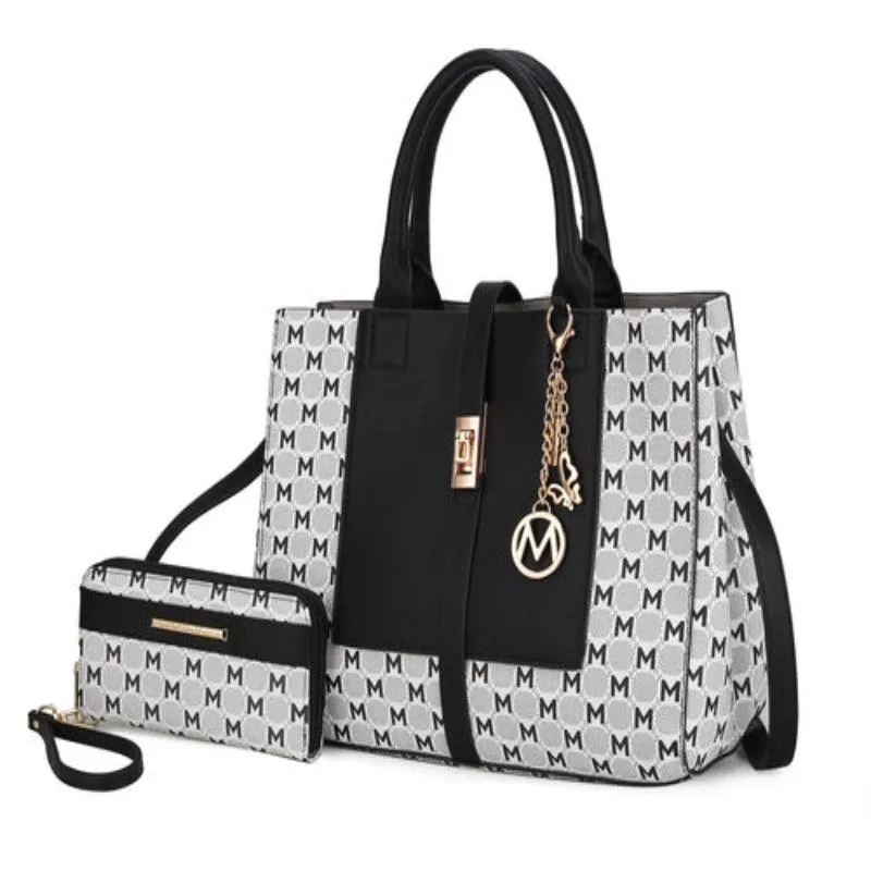 Yuliana Circular M emblem Print Satchel Bag