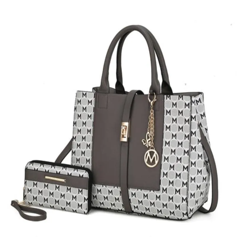 Yuliana Circular M emblem Print Satchel Bag