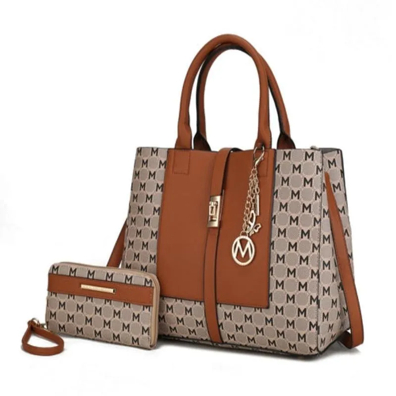 Yuliana Circular M emblem Print Satchel Bag